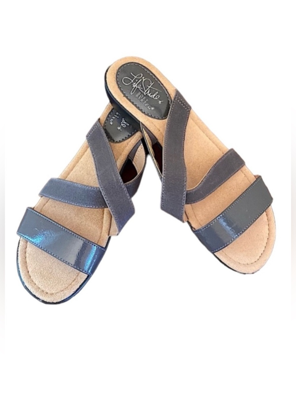 Life Stride Soft System Tina Gray SZ 6 Coastal Casual Preppy Comfort Sandals